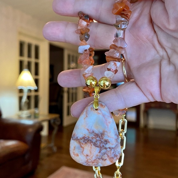 Marble pendant and agate necklace + earrings - Picture 6 of 6